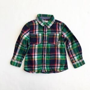 NEXT green plaid button down shirt VGUC 2/3T